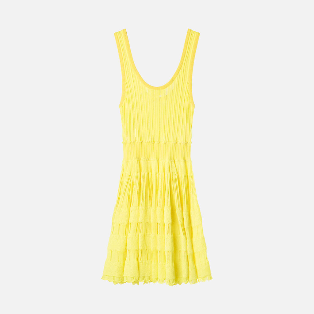 Alaia Neon Yellow Viscose Mini Dress