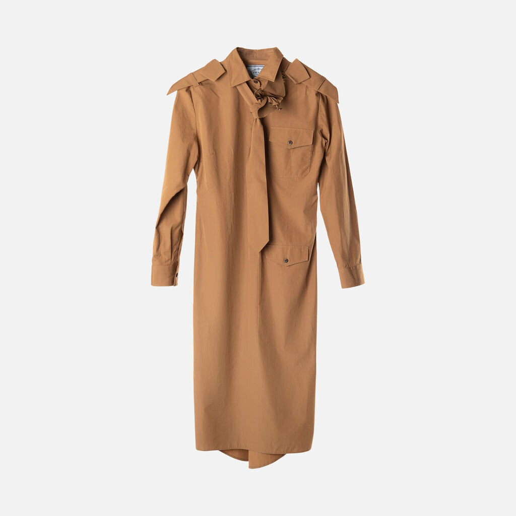 Prada Brown Cotton Neck Tie Shirt Dress (2023)