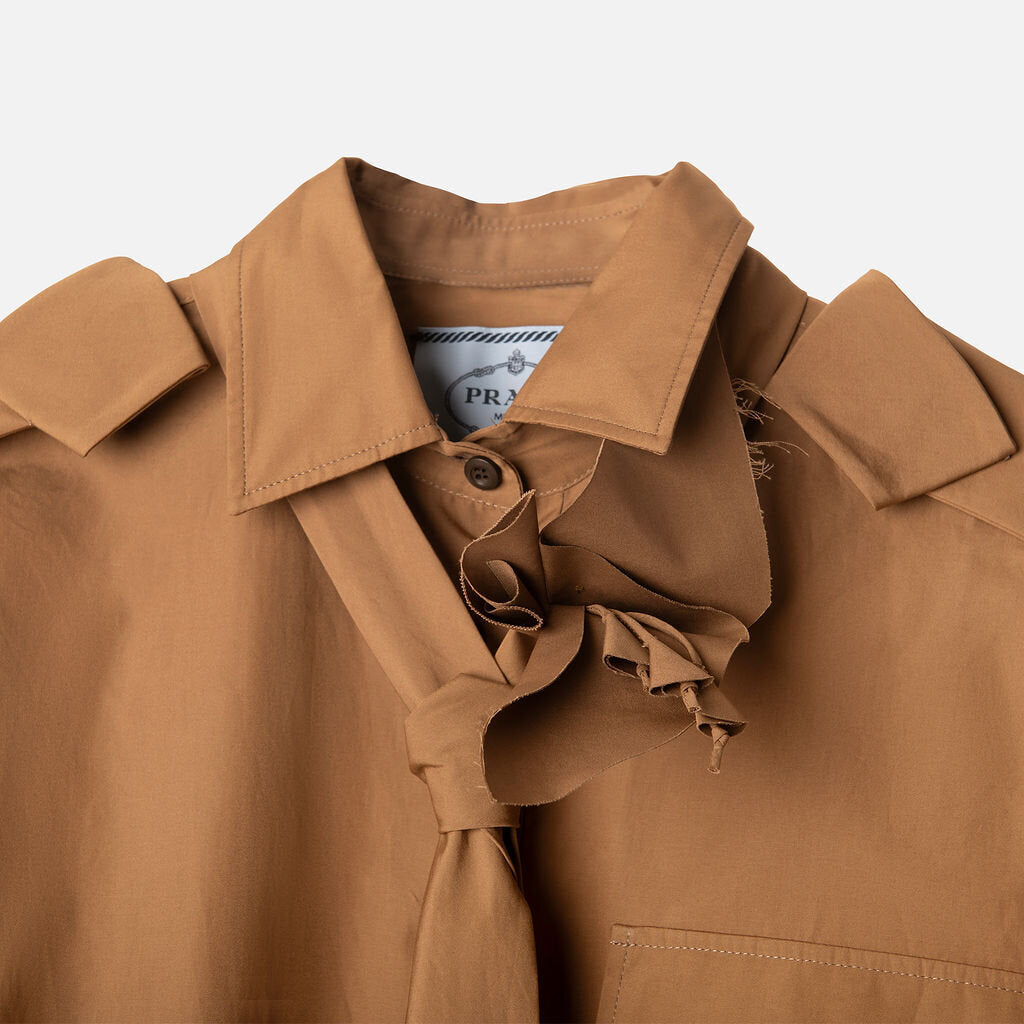 Prada Brown Cotton Neck Tie Shirt Dress (2023)