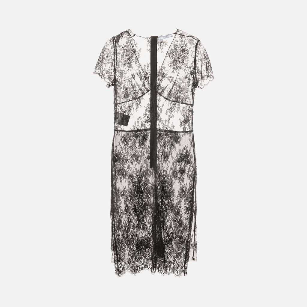 Prada Black Lace Viscose & Poly Midi Dress (2025)