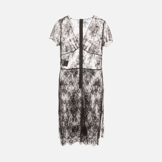 Prada Black Lace Viscose & Poly Midi Dress (2025)