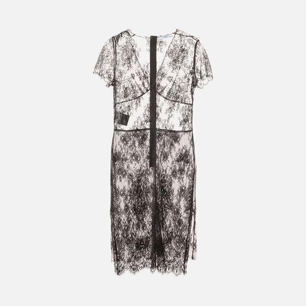Prada Black Lace Viscose & Poly Midi Dress (2025)