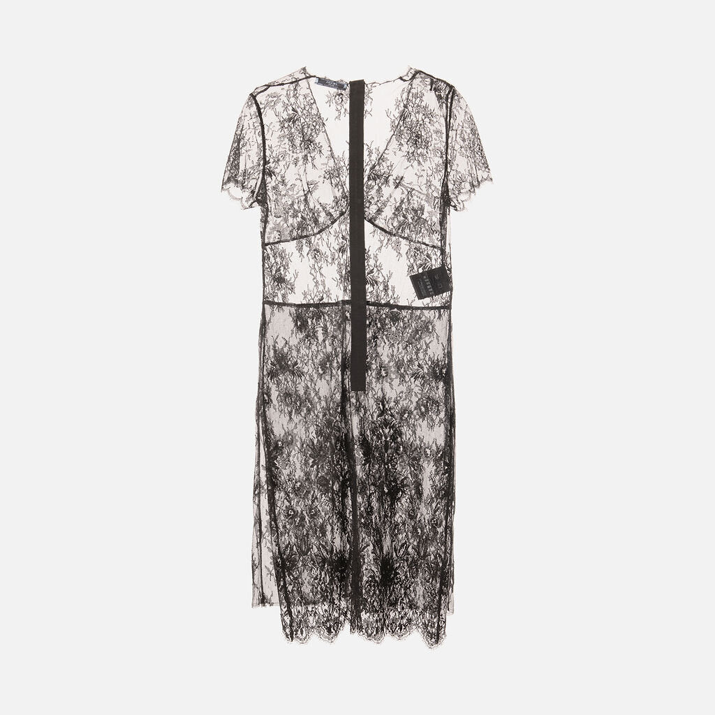 Prada Black Lace Viscose & Poly Midi Dress (2025)