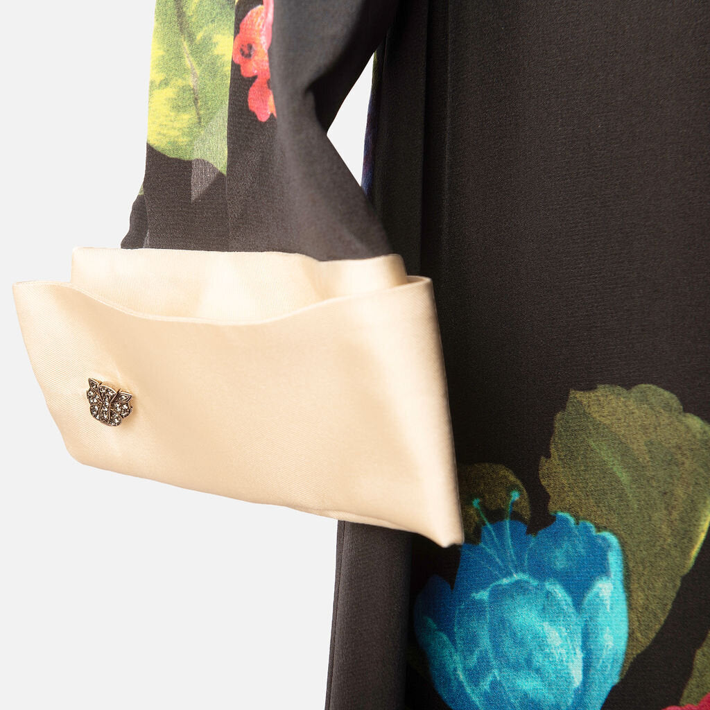 Gucci Black & Muli Floral Silk Midi Dress