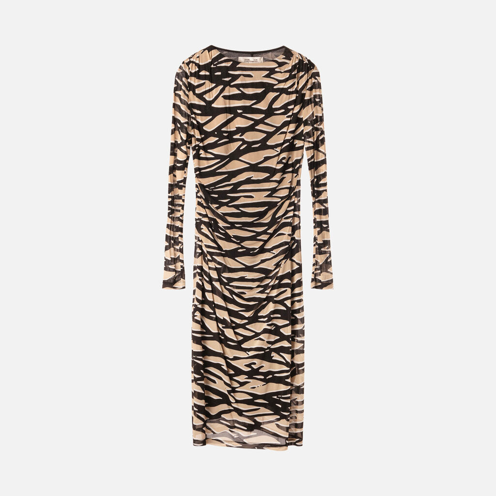 Dries Van Noten Black/Beige Pattern Viscose Dress