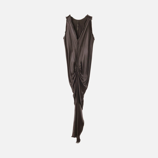 Jaga Black Satin Gathered Sleeveless Midi Dress