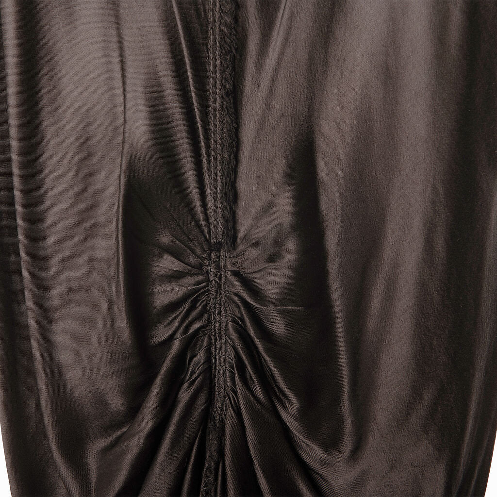 Jaga Black Satin Gathered Sleeveless Midi Dress