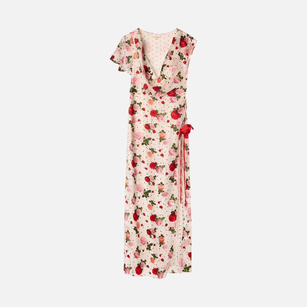 White/Red Rosette Maxi Dress