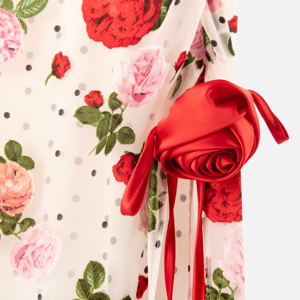 White/Red Rosette Maxi Dress