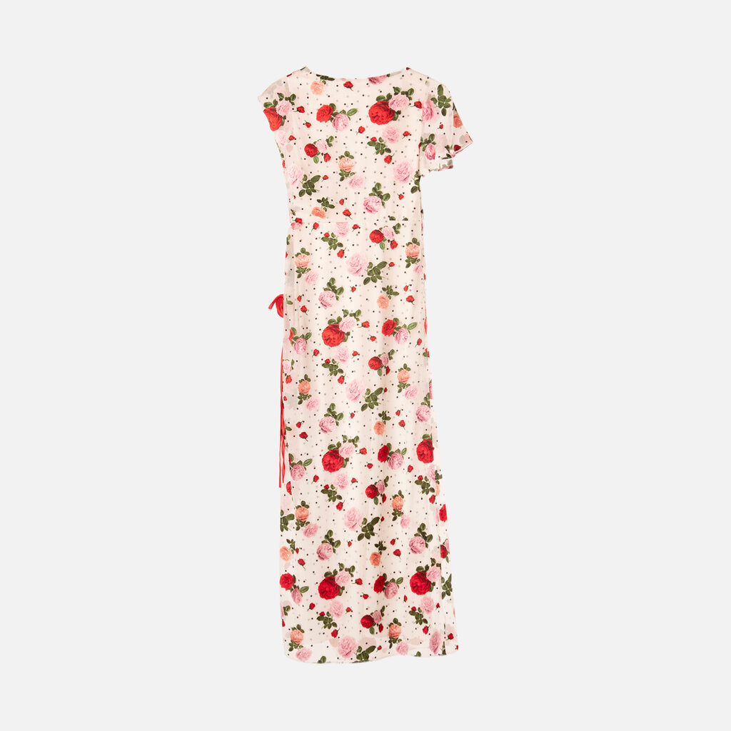 White/Red Rosette Maxi Dress