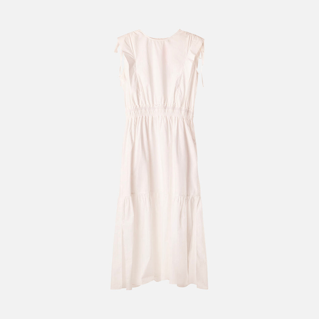 Frame White Cotton Gathered Waist Midi Dress
