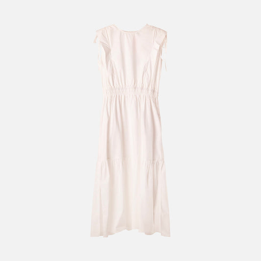 Frame White Cotton Gathered Waist Midi Dress
