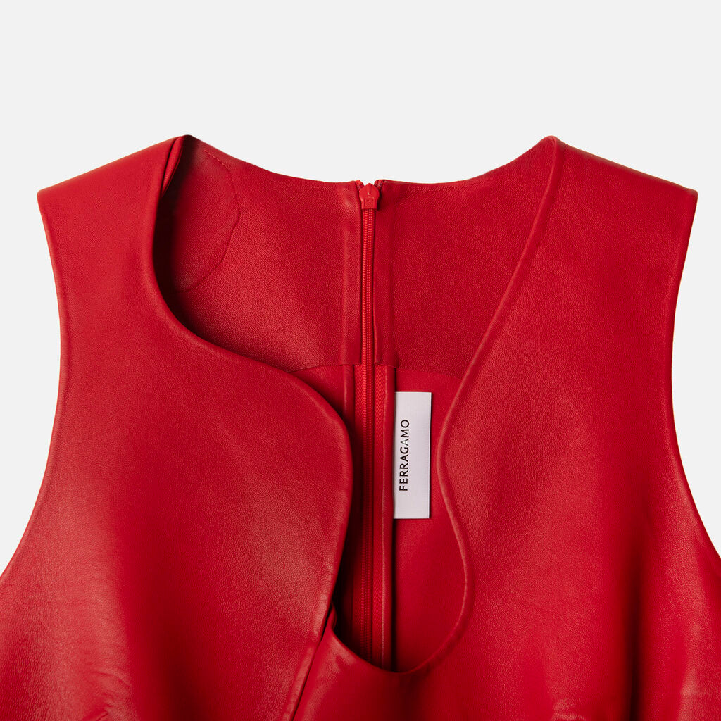 Ferragamo Red Leather Mini Dress