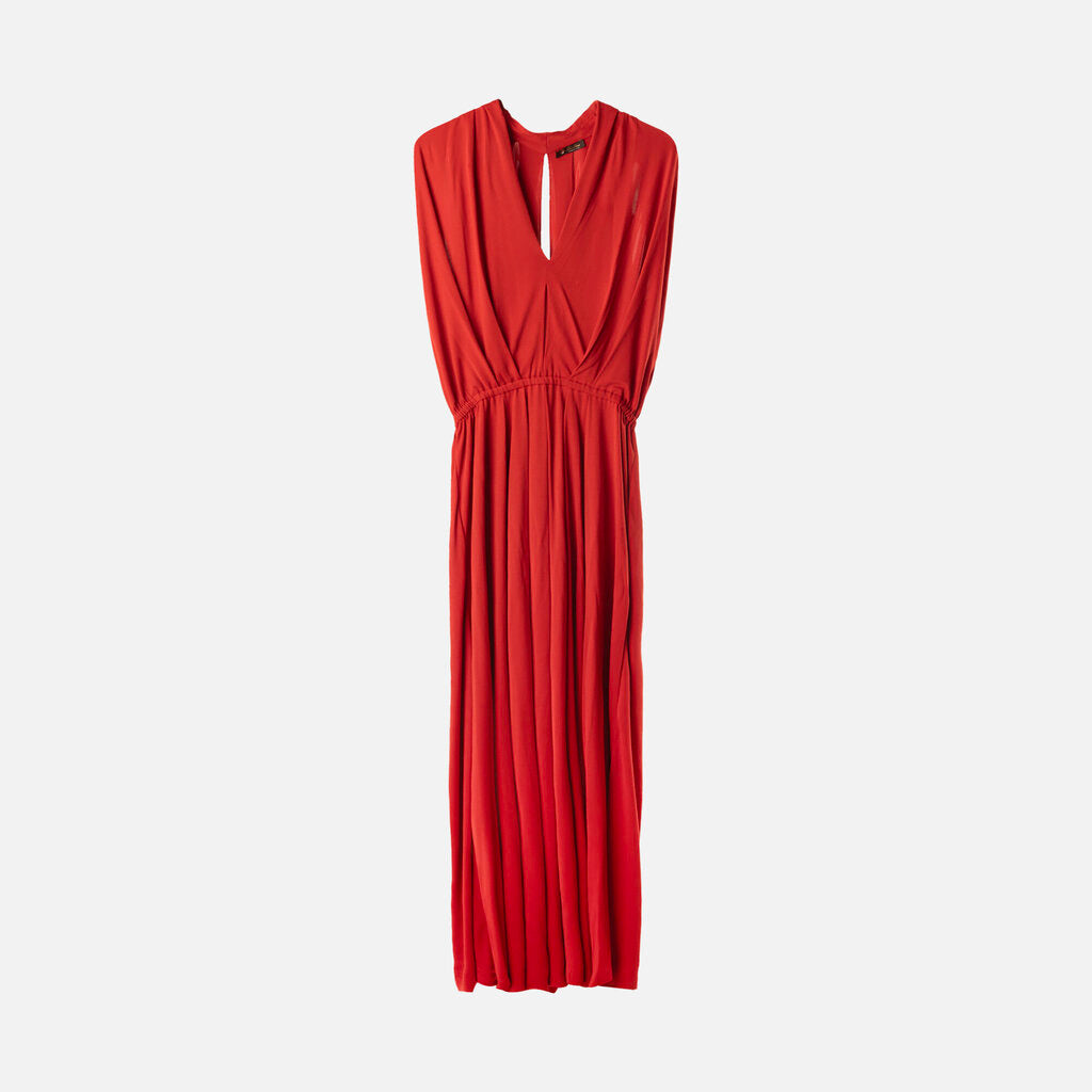 Loro Piana Burnt Orange Viscose/Silk V Neck Maxi Dress