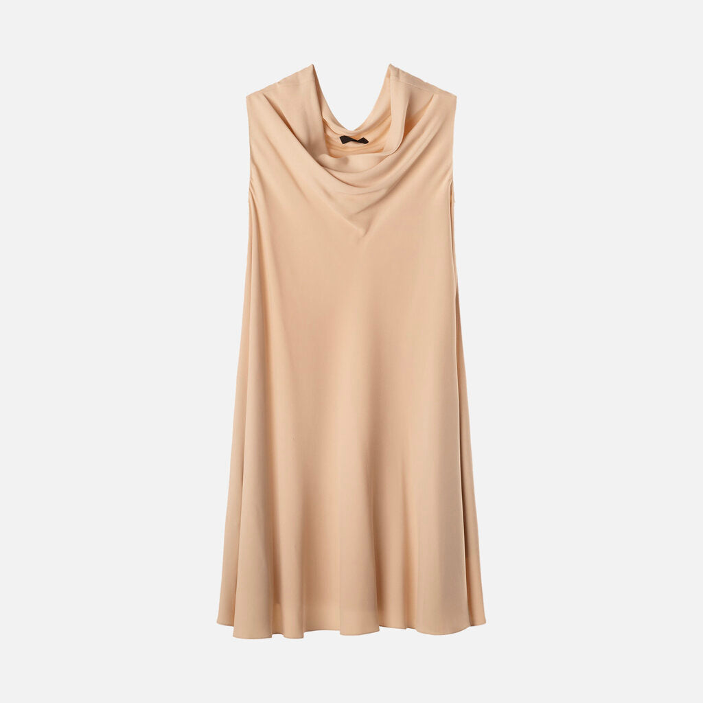 The Row Beige Viscose Cowl Neck Mini Dress
