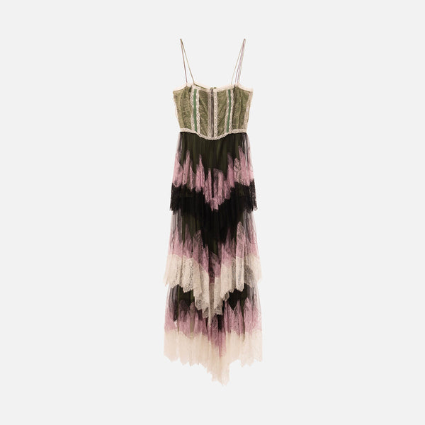 Gucci Black & Green Lace Tiered Maxi Dress