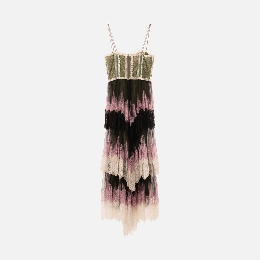 Gucci Black/Green Lace Tiered Maxi Dress