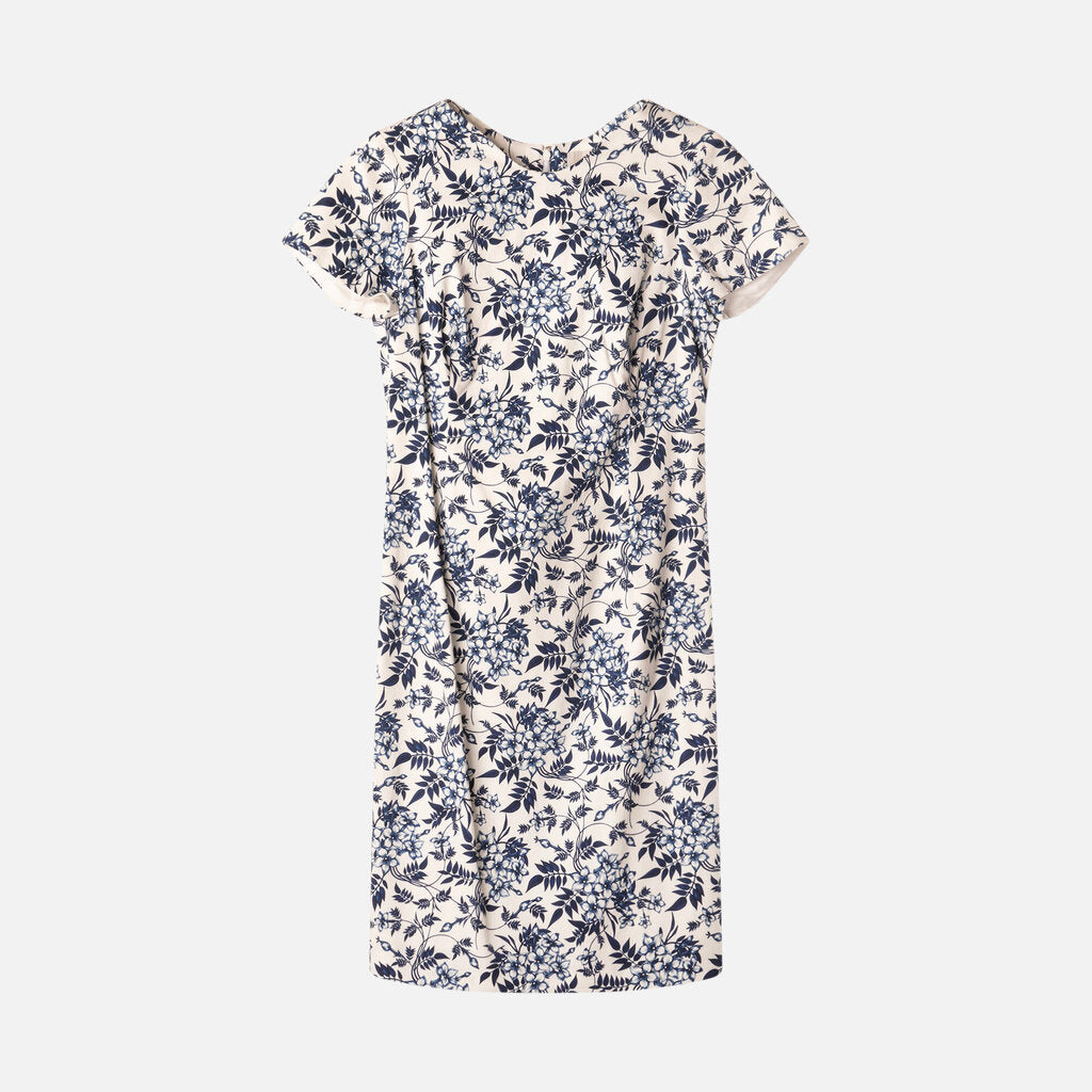 Carolina Herrera White/Blue Floral Cotton SS Midi Dress