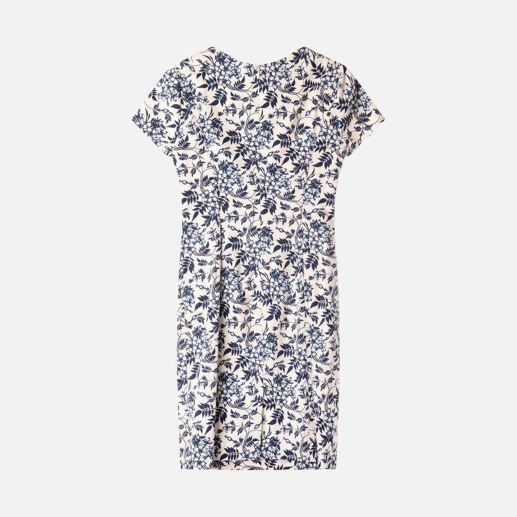 Carolina Herrera White/Blue Floral Cotton SS Midi Dress