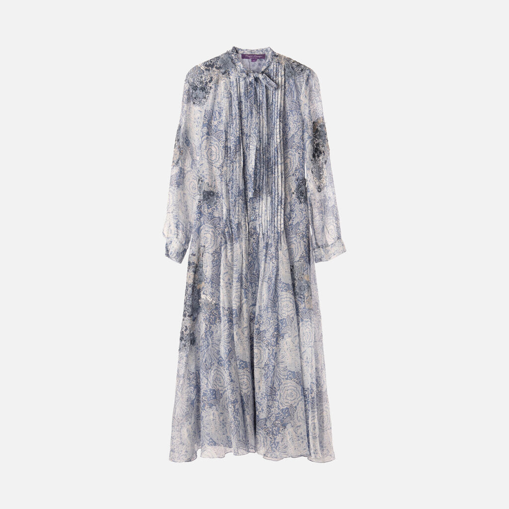 Ralph Lauren Purple Label Blue Linen Floral Pattern Dress