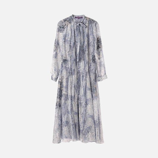 Ralph Lauren Purple Label Blue Linen Floral Pattern Dress