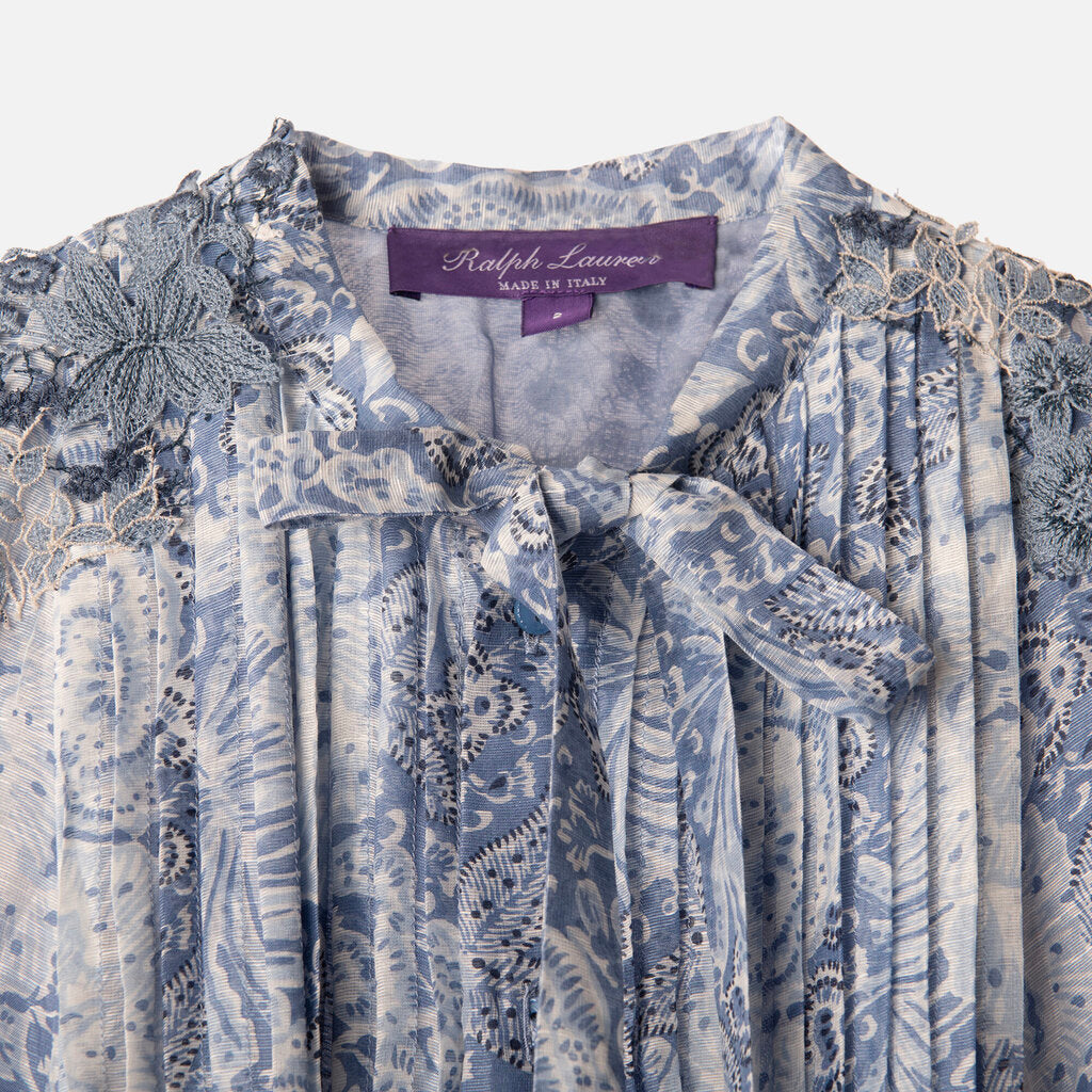 Ralph Lauren Purple Label Blue Linen Floral Pattern Dress