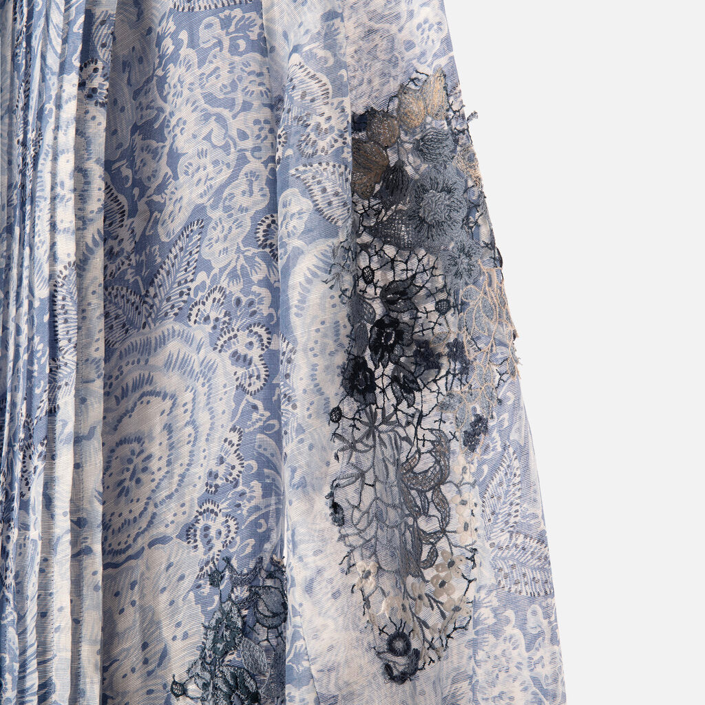 Ralph Lauren Purple Label Blue Linen Floral Pattern Dress