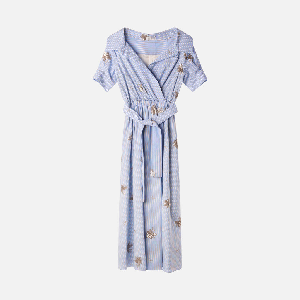 Altuzarra Blue/White Stripe Cotton Sequin-Embellished Dress