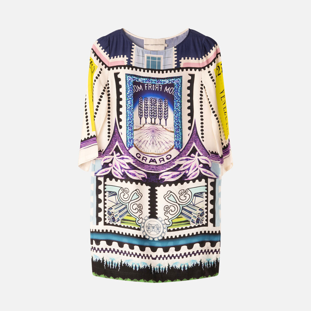 Mary Katrantzou Multicolor Silk 3/4 Sleeve Midi Dress