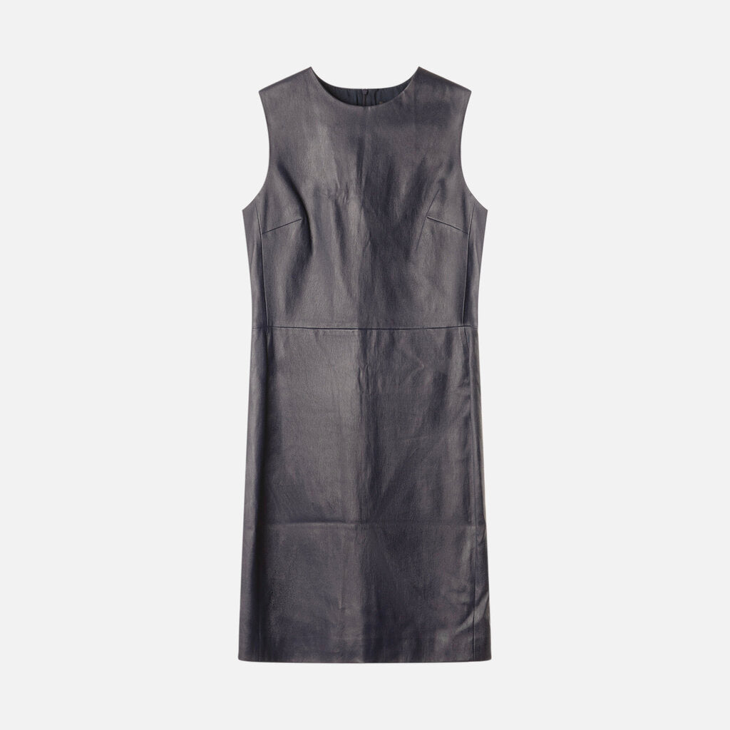 The Row Navy Leather Sleeveless Midi Dress