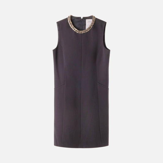 Fabrique Navy Acetate/Poly Embellished Mini Dress