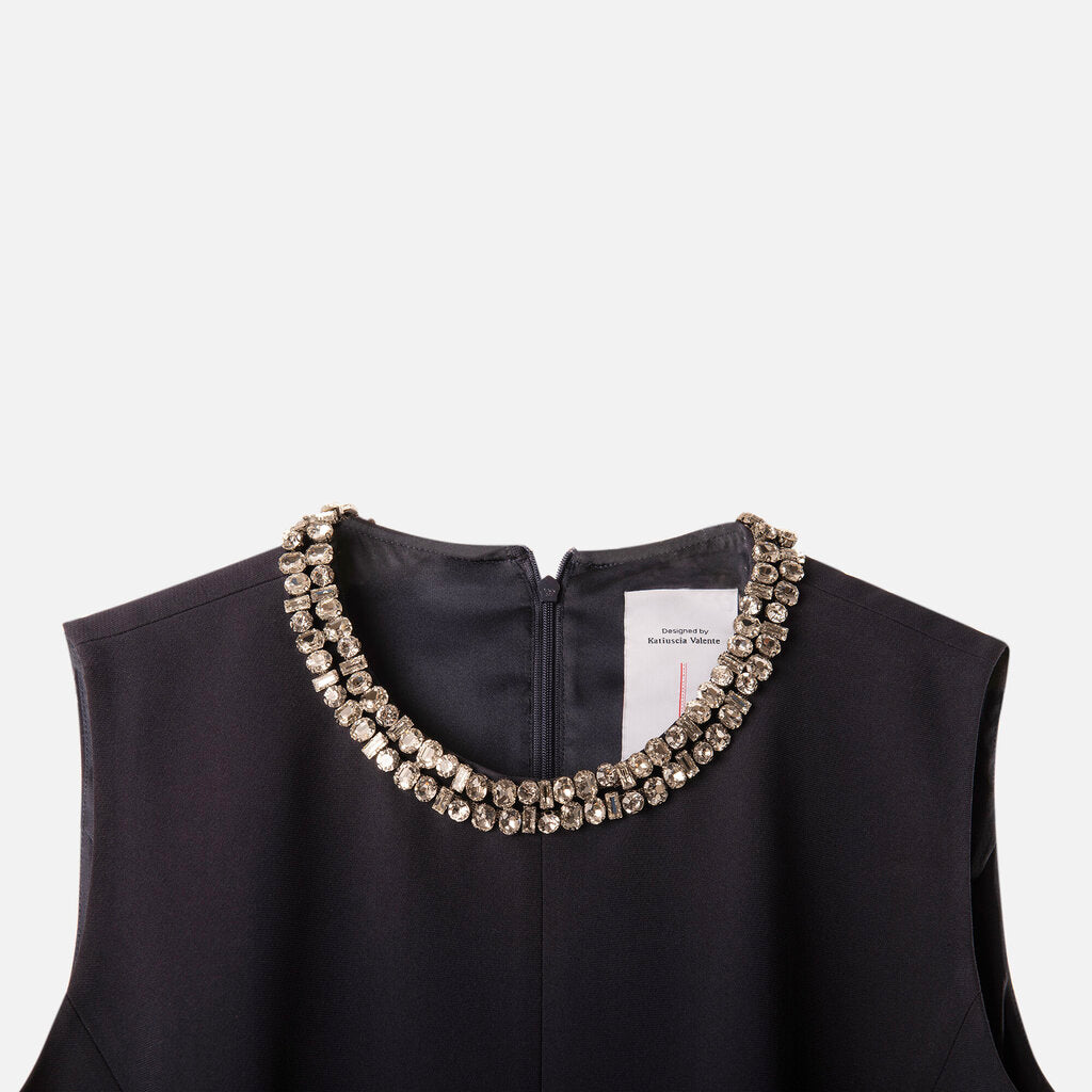 Fabrique Navy Acetate/Poly Embellished Mini Dress