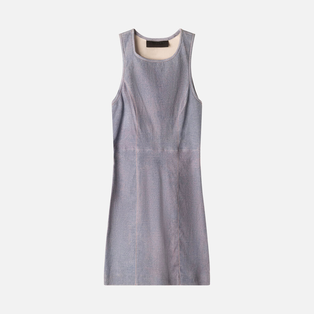 SPRWMN Blue Denim-Effect Lambskin Mini Dress (NWT 1390)