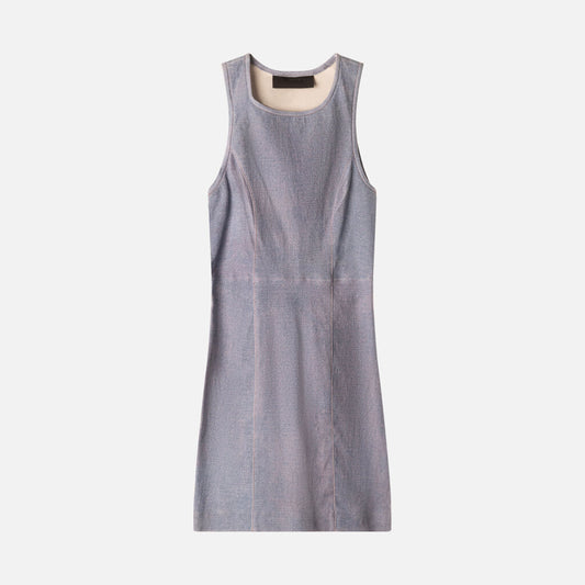 SPRWMN Blue Denim-Effect Lambskin Mini Dress (NWT 1390)