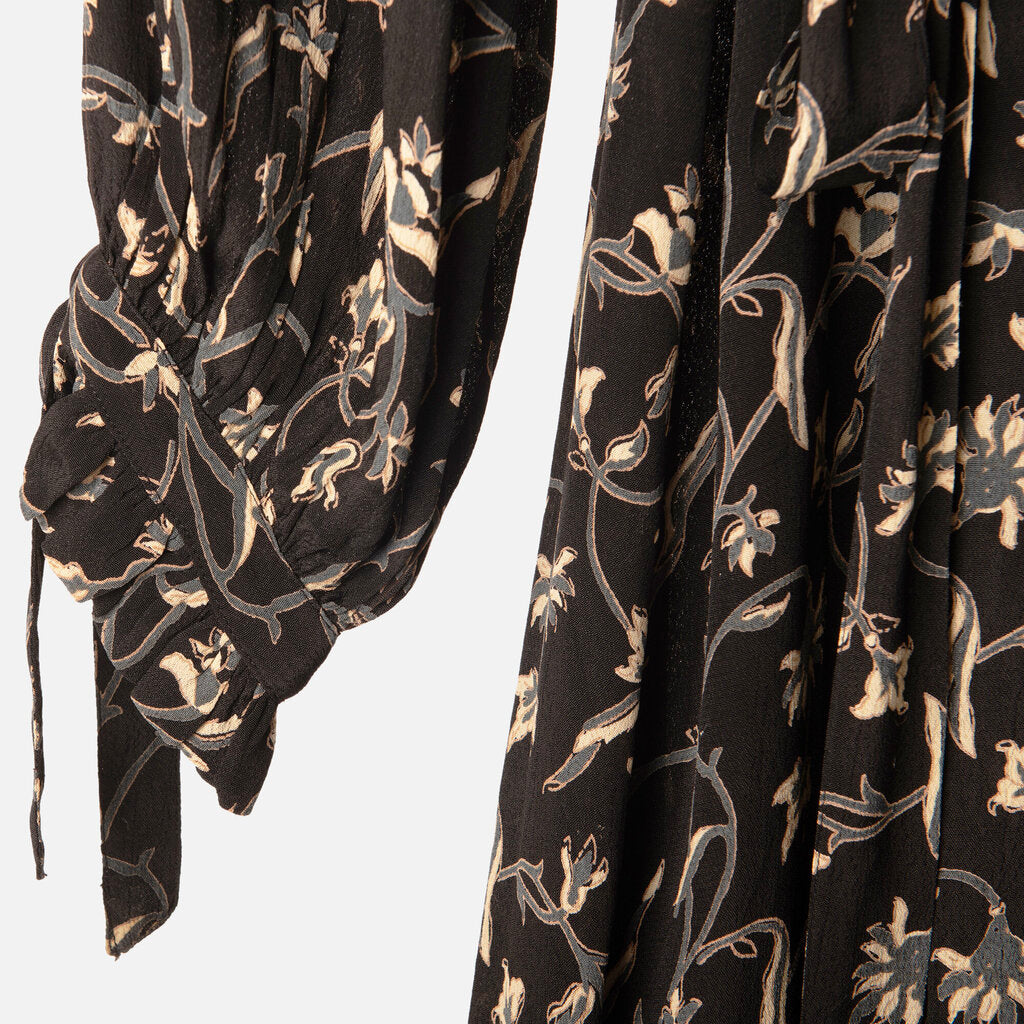 Doen Black Floral Viscose Wrap Maxi Dress