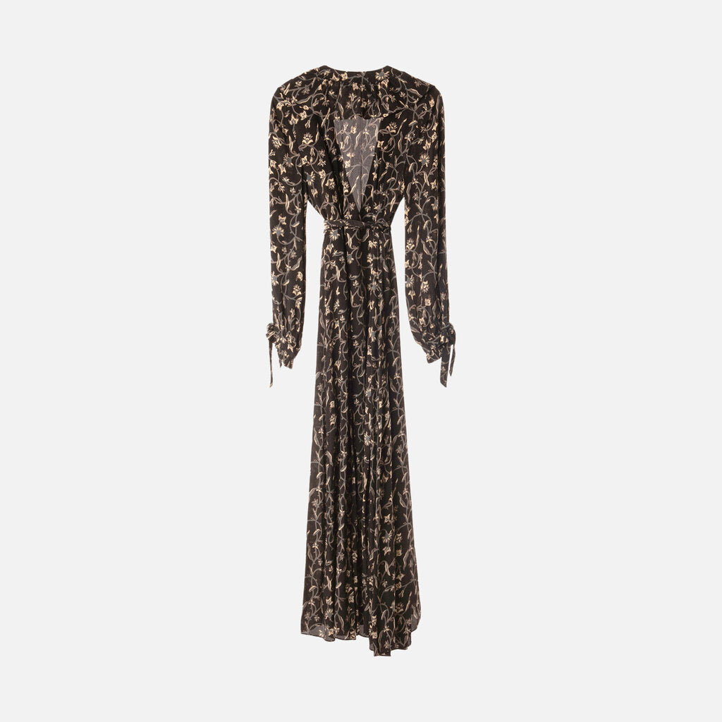 Doen Black Floral Viscose Wrap Maxi Dress