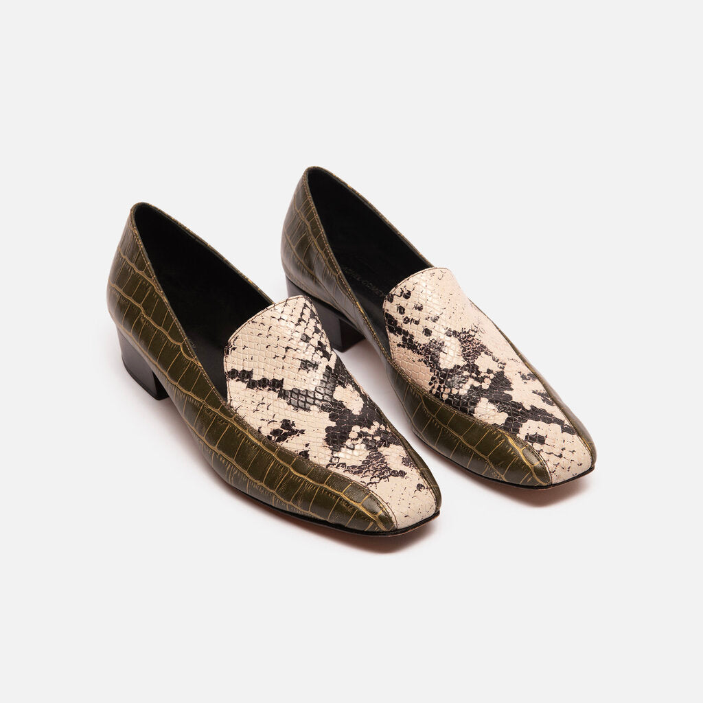 Rachel Comey Green Croc White Snake Embossed Loafers