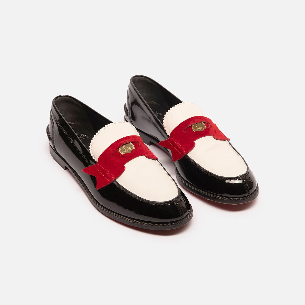 Christian Louboutin Black Patent Leather Red Suede Loafer