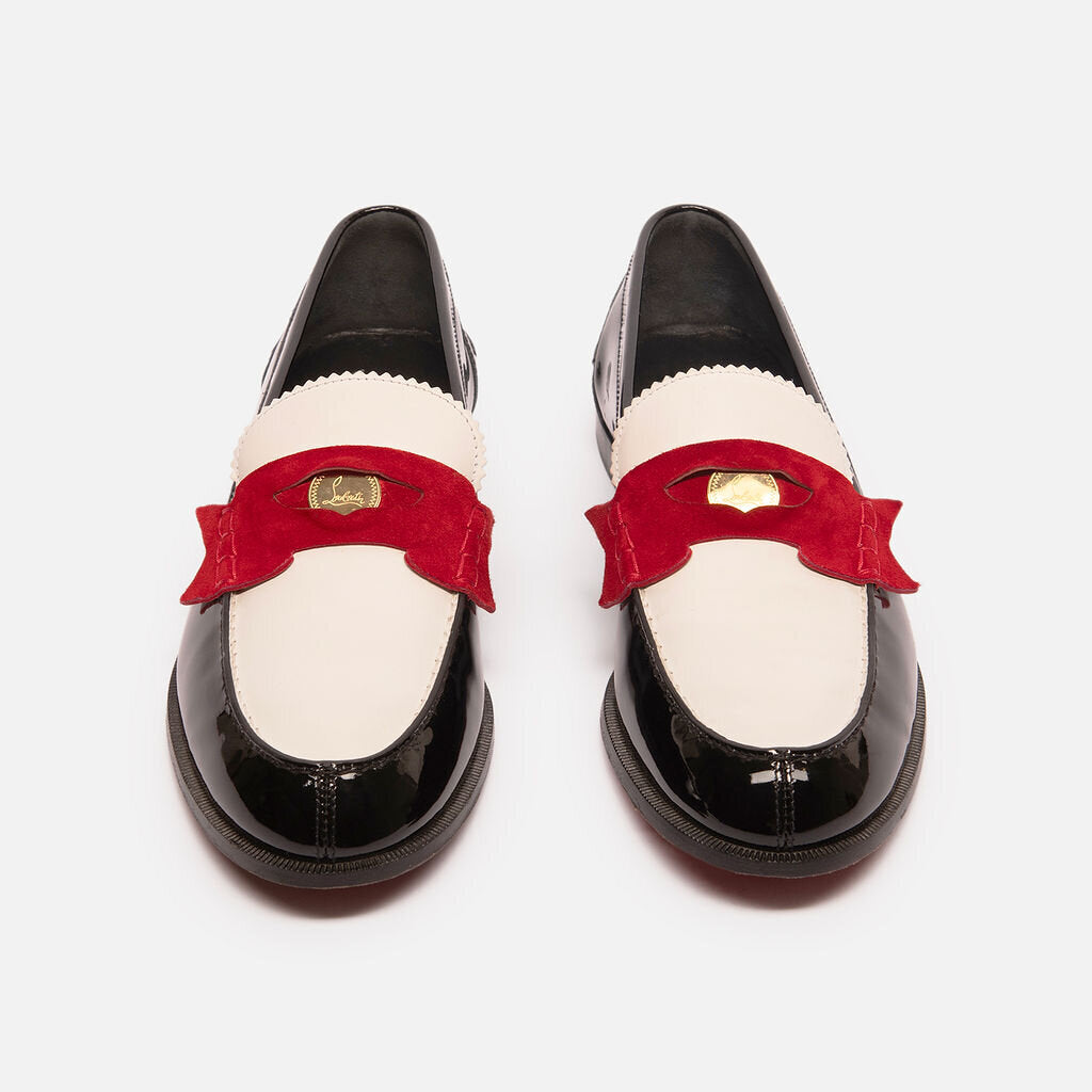Christian Louboutin Black Patent Leather Red Suede Loafer