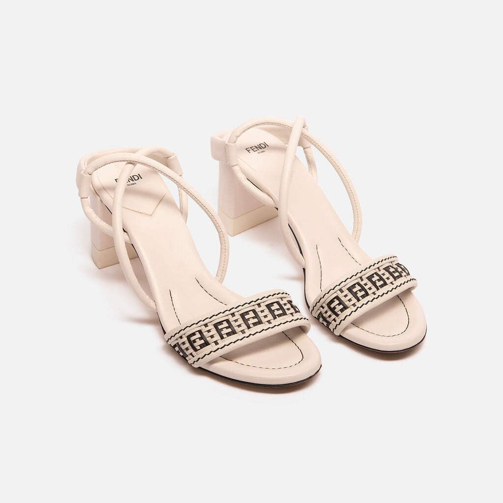 Fendi White Leather Logo Sandals