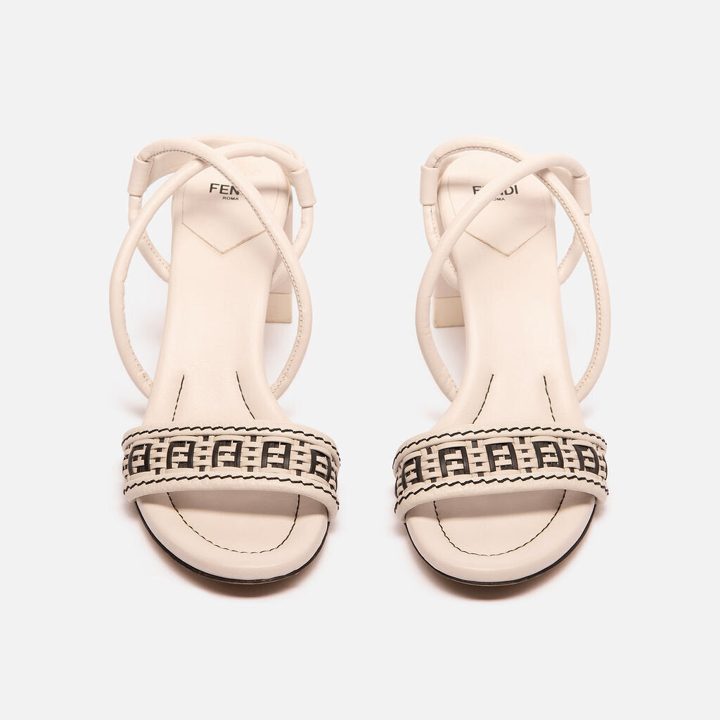 Fendi White Leather Logo Sandals