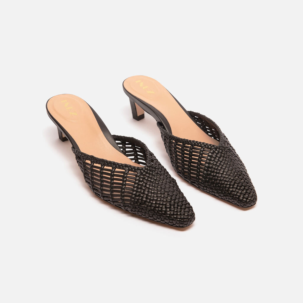 Inez Black Woven Leather Mule