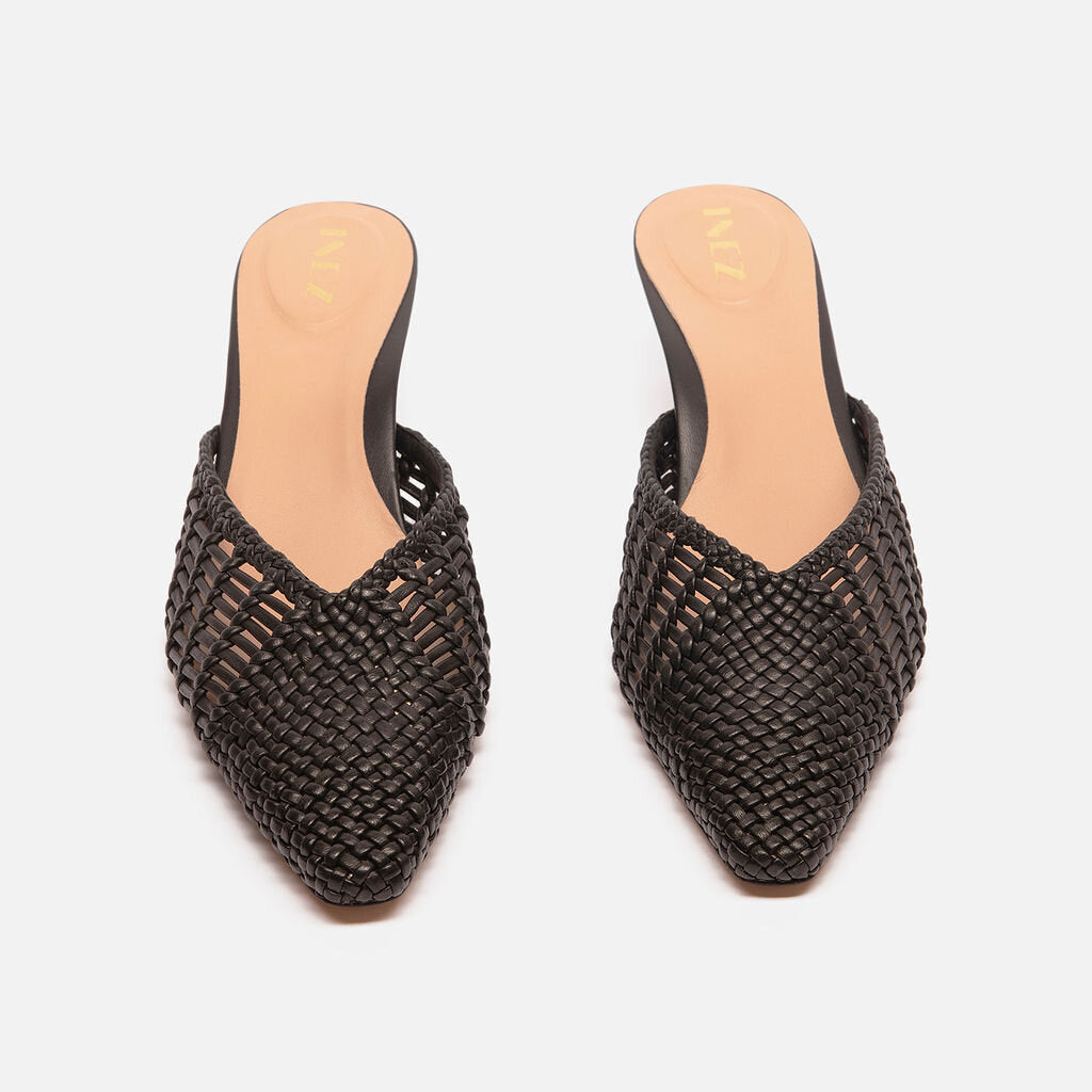 Inez Black Woven Leather Mule