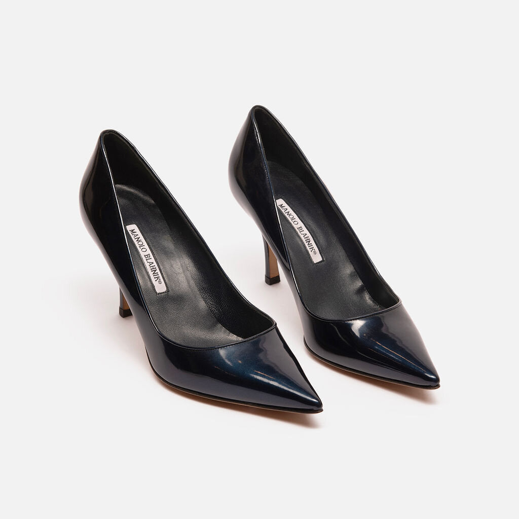 Manolo Blahnik Navy Patent Leather Pump