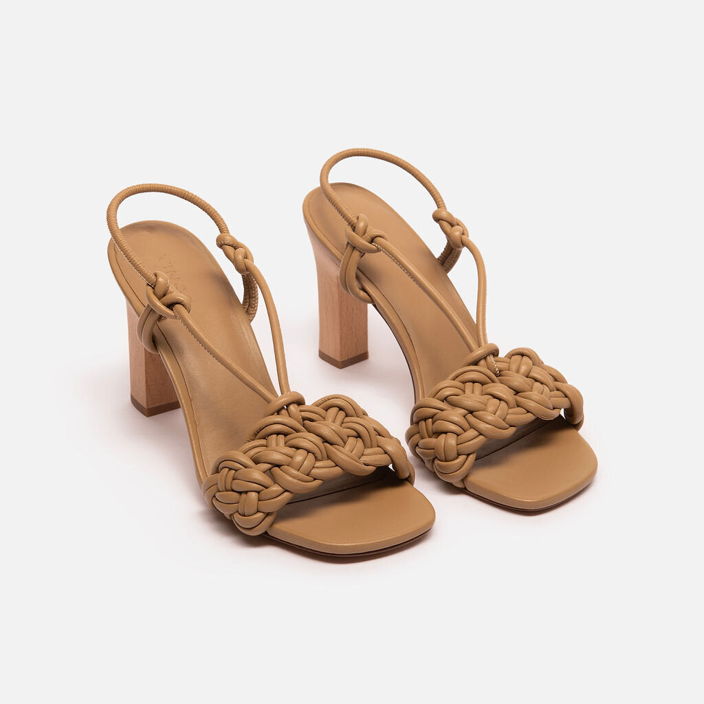 Vince Beige Leather Woven Sandal