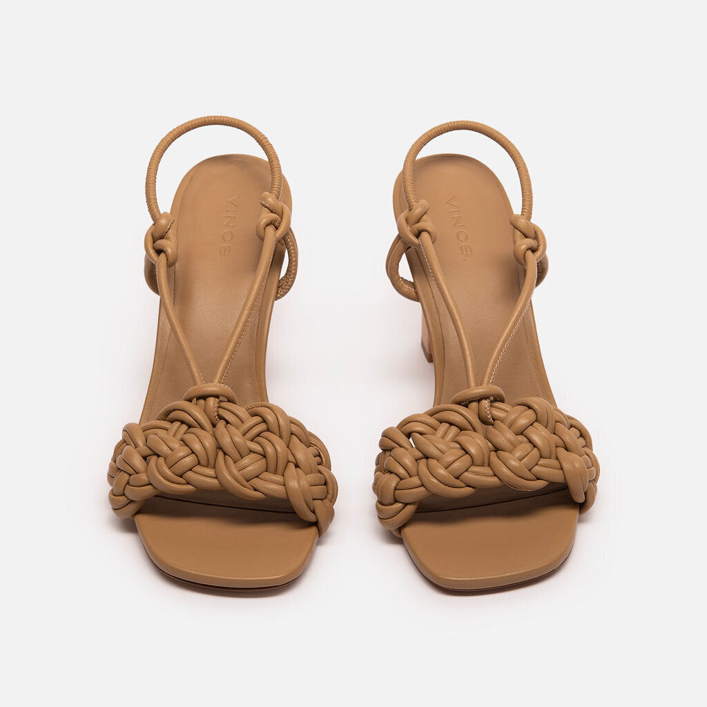 Vince Beige Leather Woven Sandal