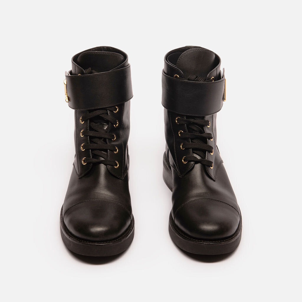 Louis Vuitton Black Leather Combat Boot