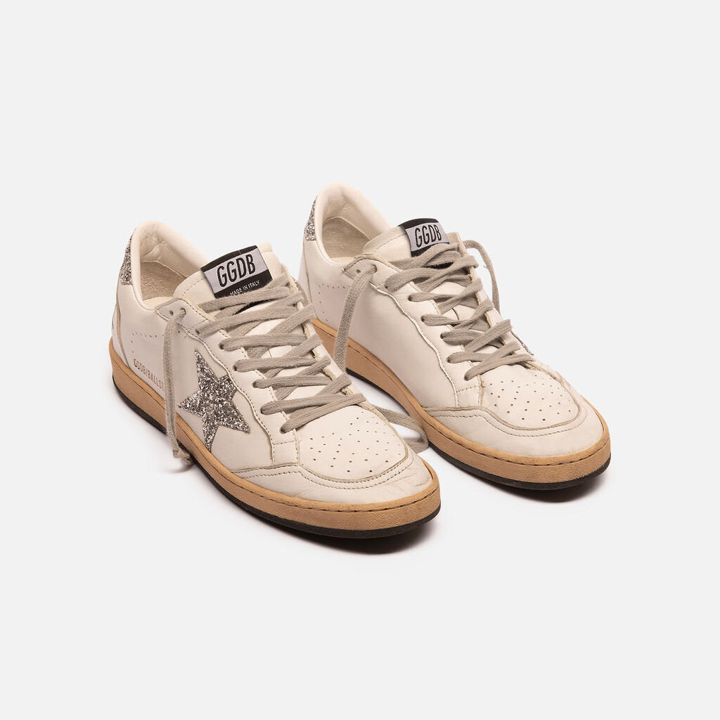 Golden Goose White/Silver Ball Star Sneakers