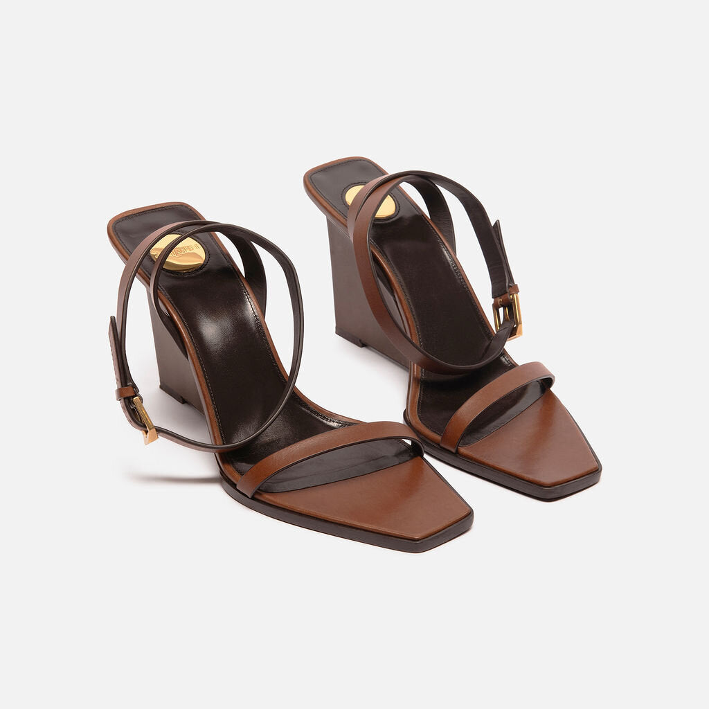 Saint Laurent Brown Leather Wedge Sandal