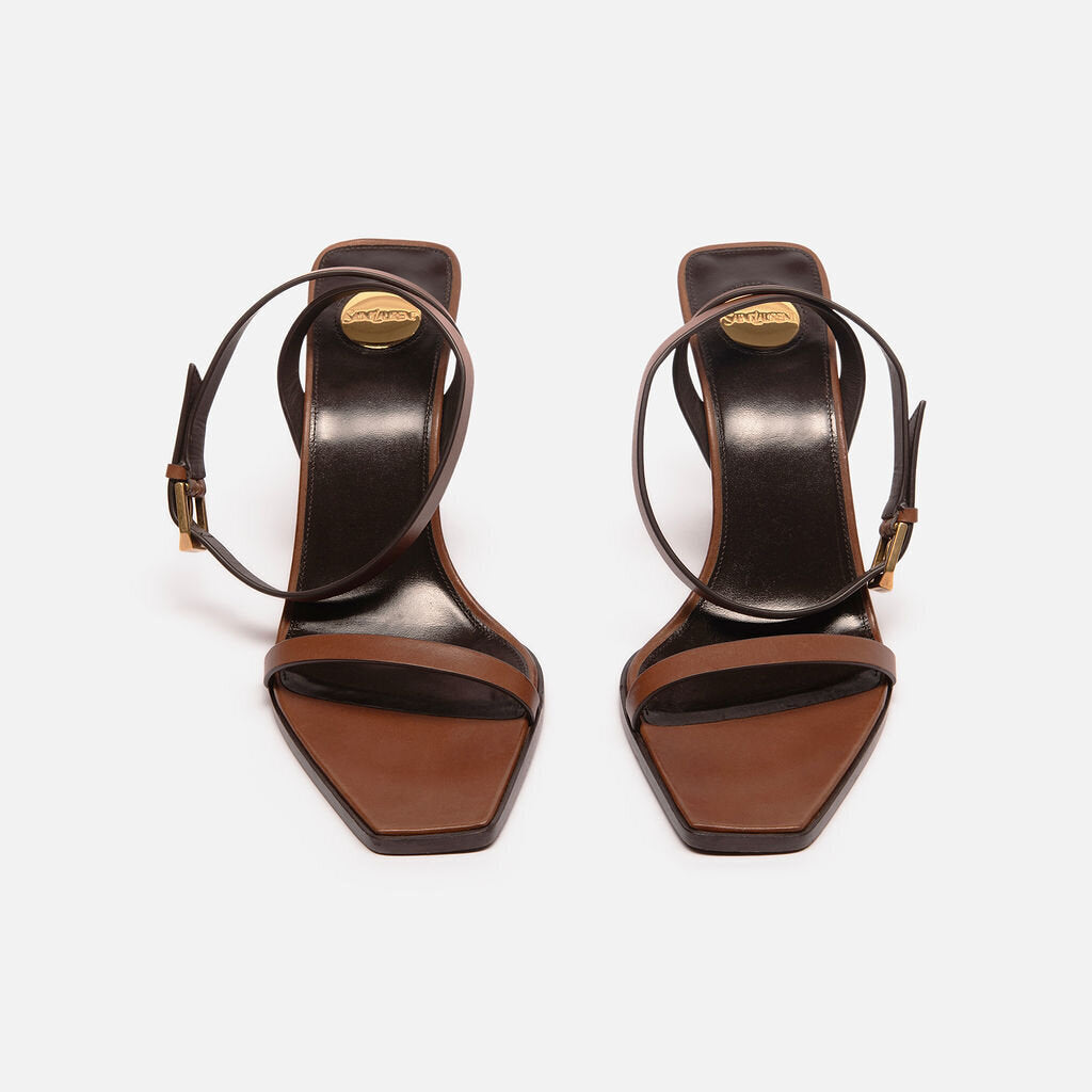 Saint Laurent Brown Leather Wedge Sandal